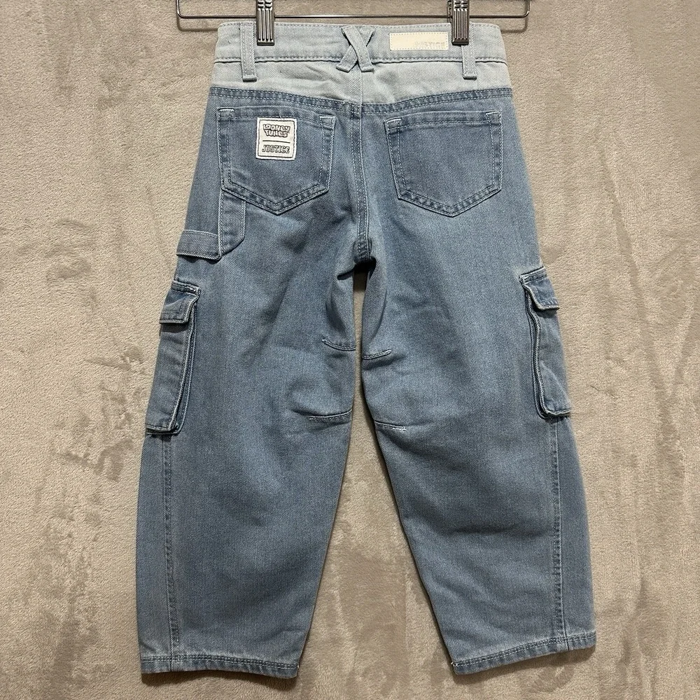 Justice Looney Tunes Barrel Jeans Youth‎ Size 6 Light Wash Cargo Denim